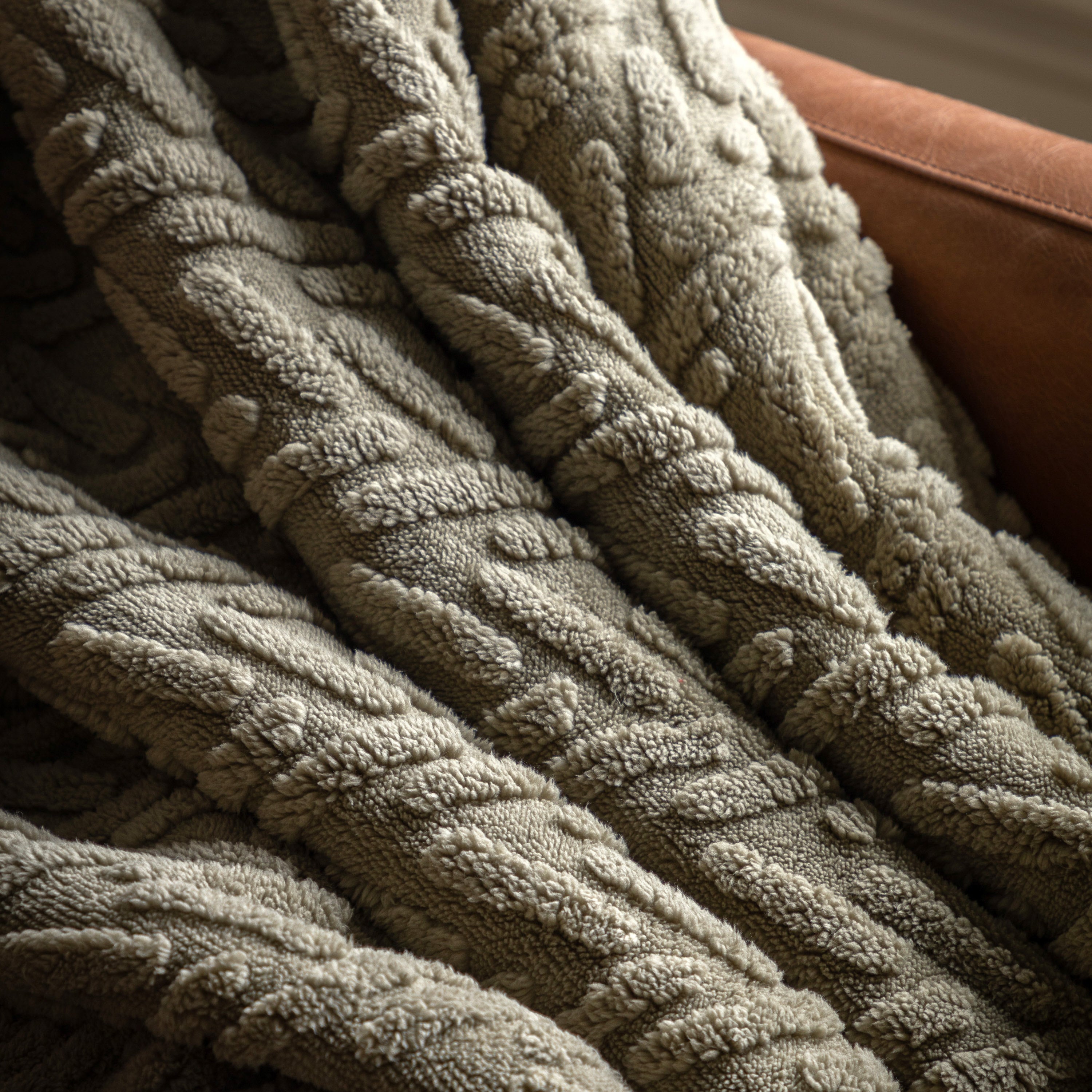 Herringbone Sherpa Sage Green Throw